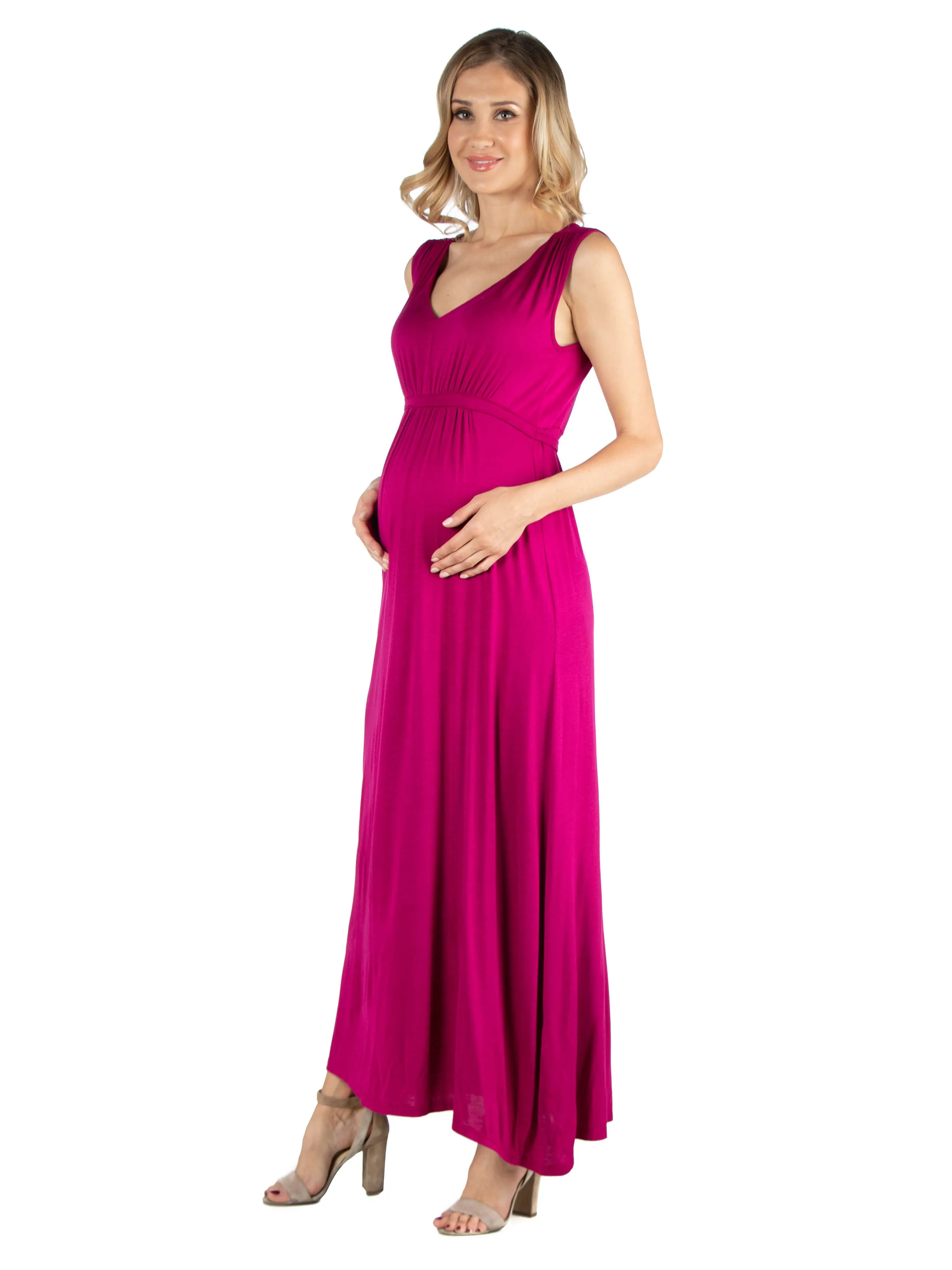 V Neck Sleeveless Maternity Maxi Dress with Belt