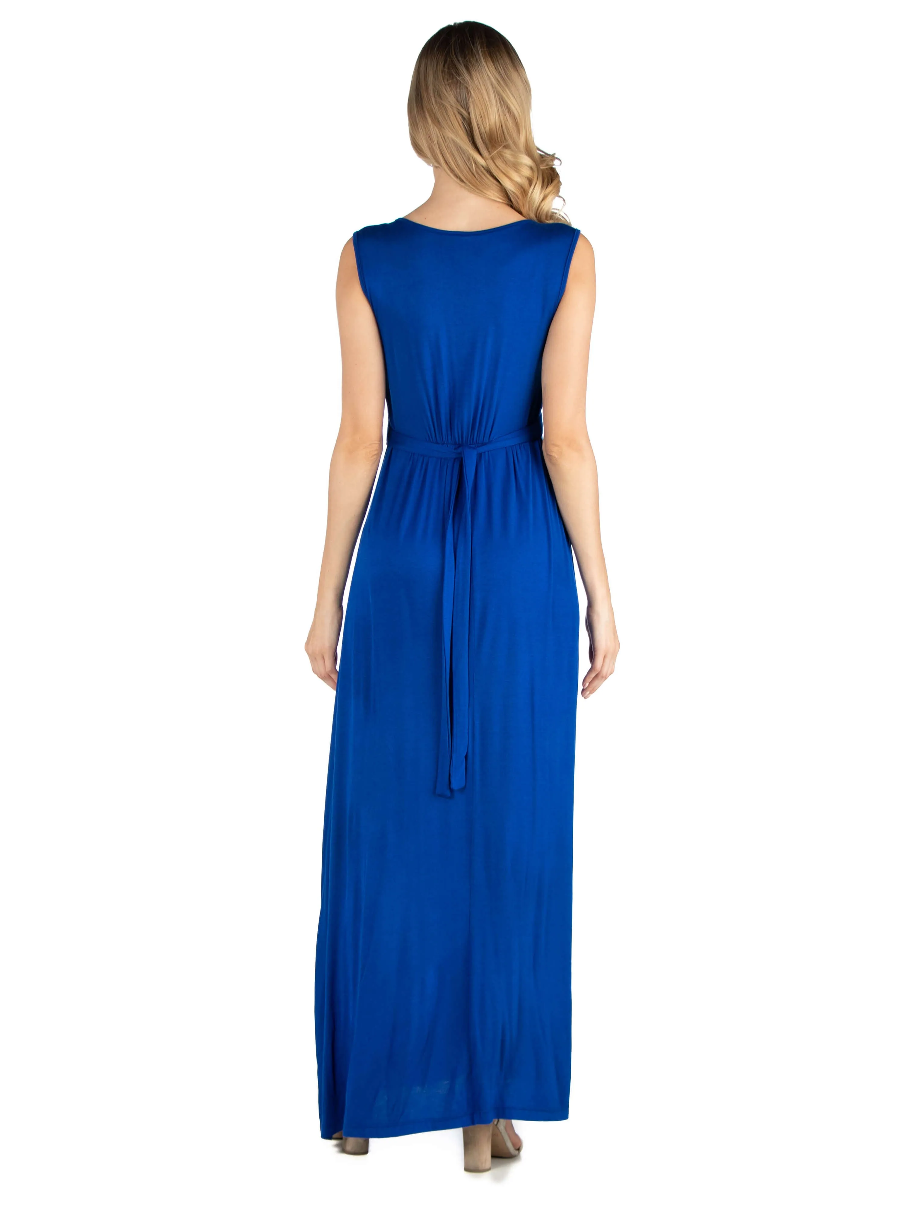 V Neck Sleeveless Maternity Maxi Dress with Belt