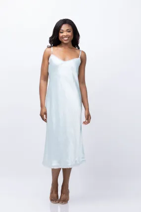 Vince Satin Frayed-Edge Bias Camisole Dress in Sea Star