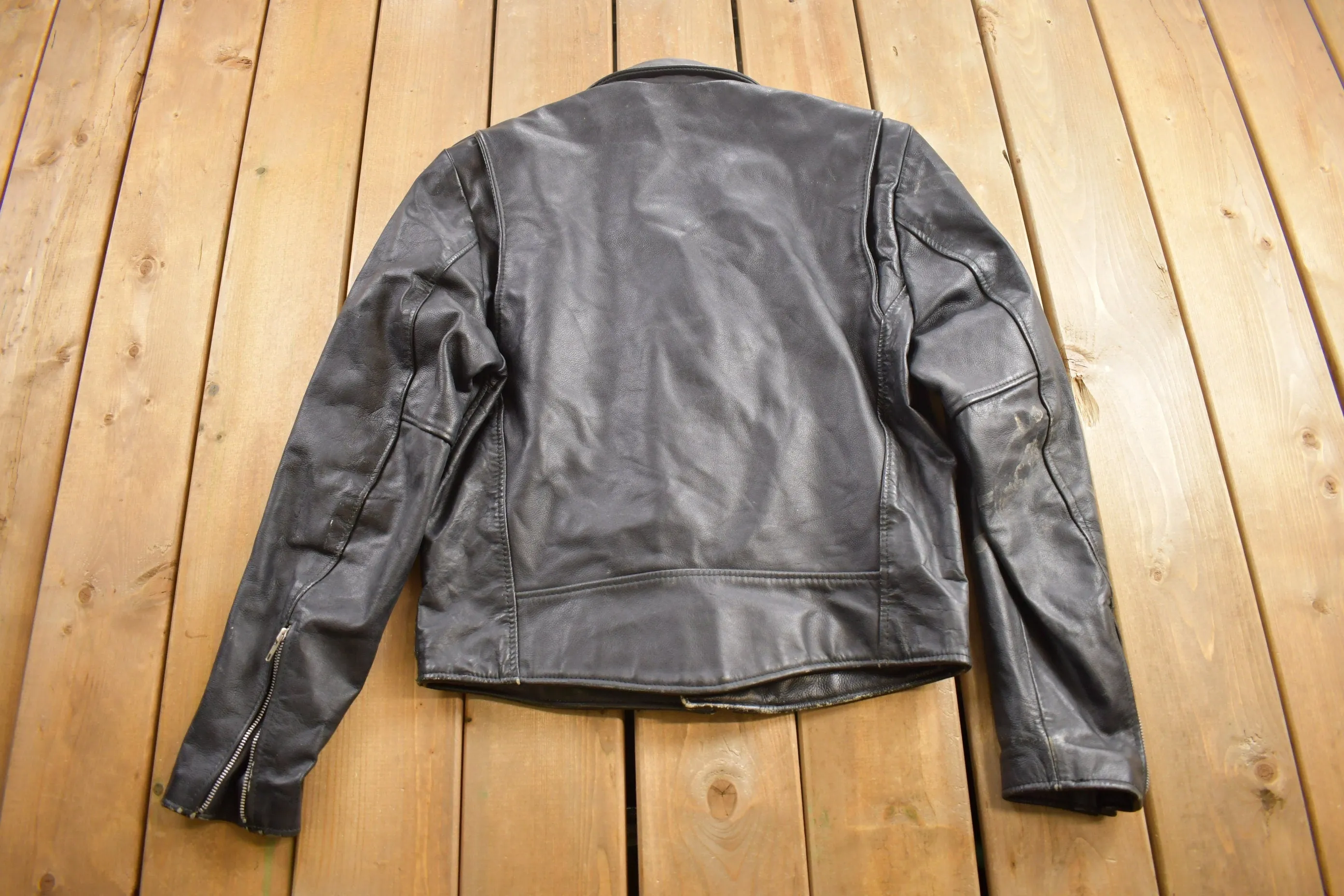 Vintage 1990s Open Road Leather Biker Jacket Size 38