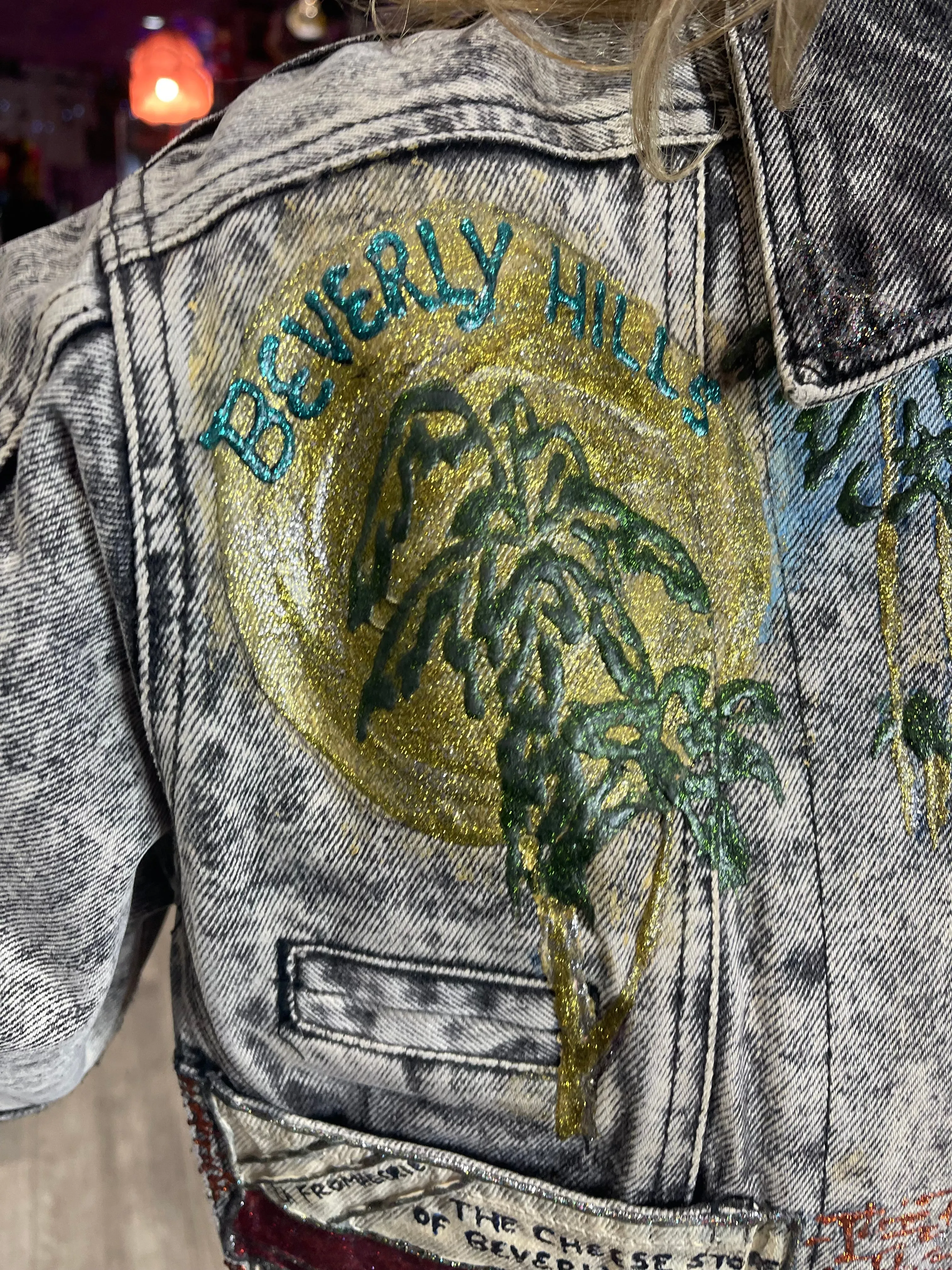 Vintage 80s Beverly Hills Painted and Studded Cropped Jean Jacket