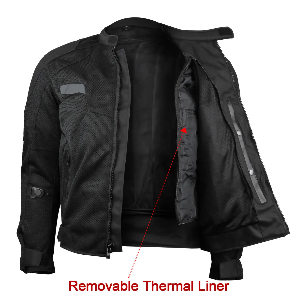 VL1622B Black Mesh Motorcycle Jacket with Insulated Liner and CE Armor