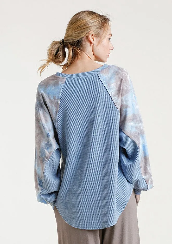 Waffle Knit Tie Dye Top, Denim