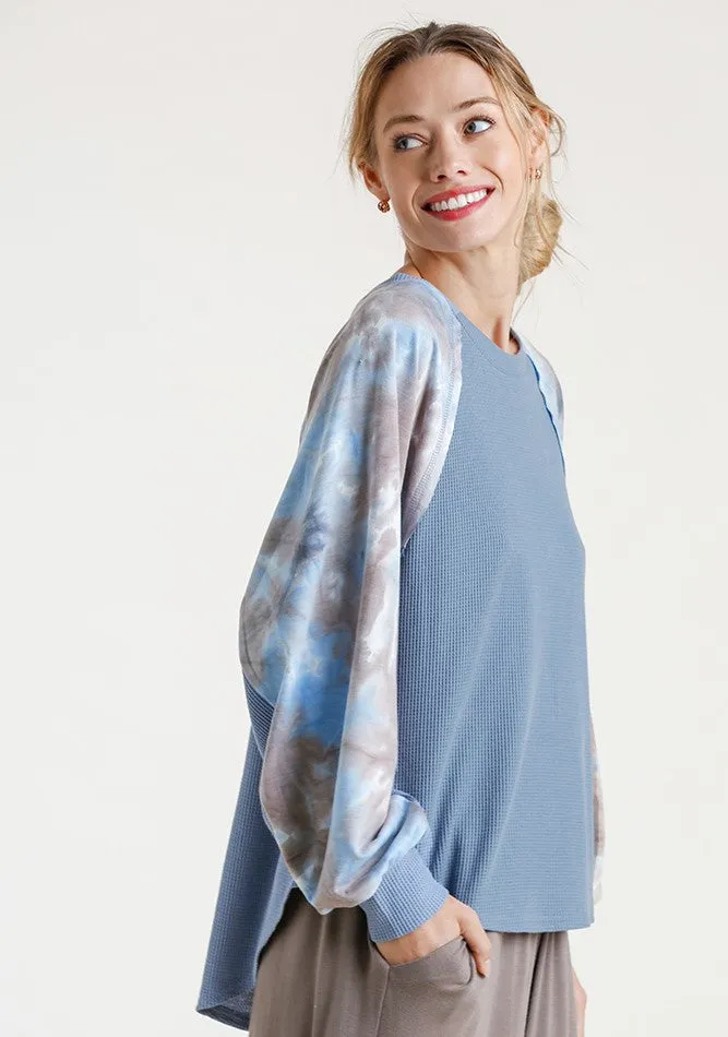 Waffle Knit Tie Dye Top, Denim