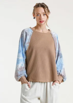 Waffle Knit Tie Dye Top, Mocha