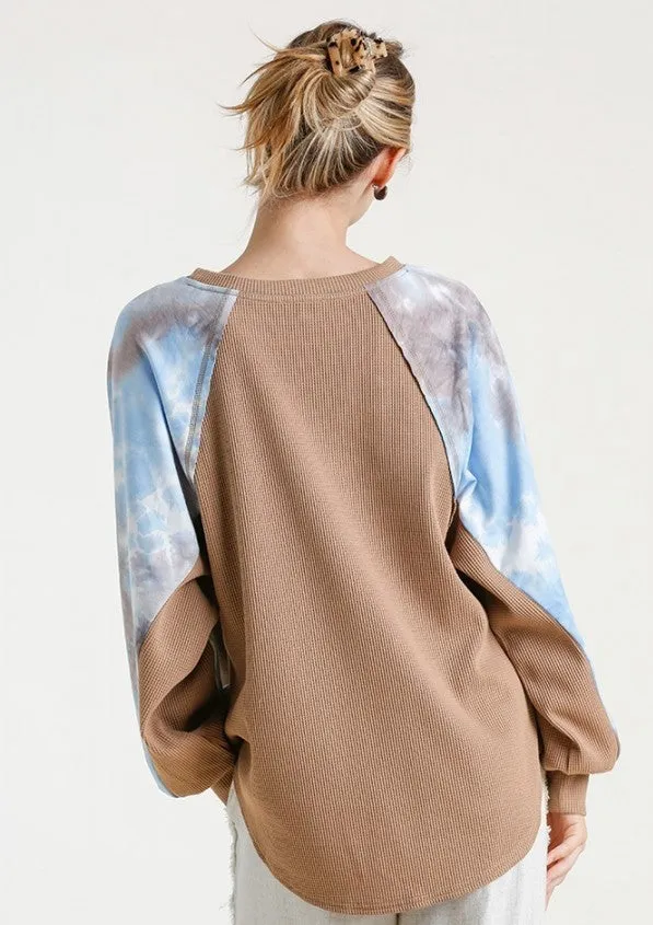 Waffle Knit Tie Dye Top, Mocha