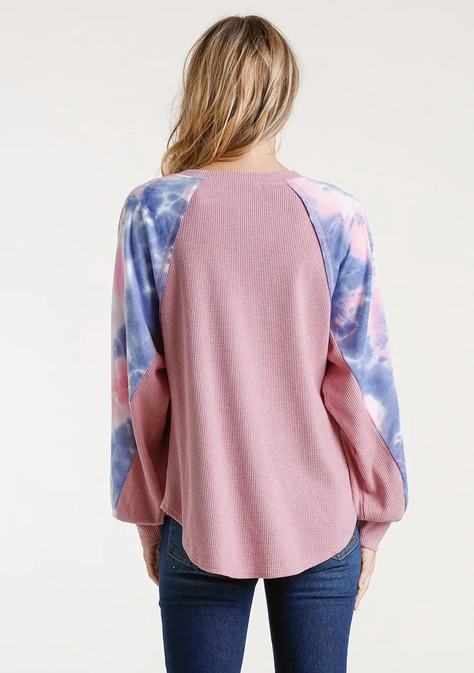 Waffle Knit Tie Dye Top, Rose