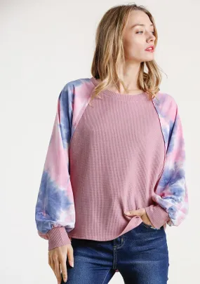 Waffle Knit Tie Dye Top, Rose