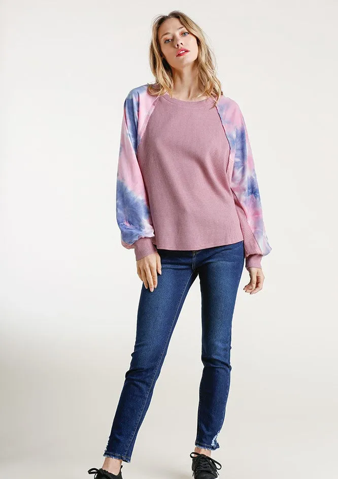 Waffle Knit Tie Dye Top, Rose