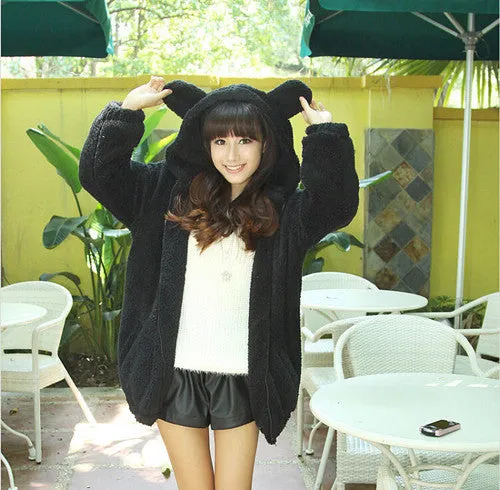 Warm Loose Fluffy Bear Hooded Jacket