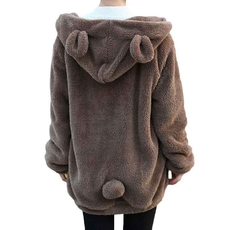 Warm Loose Fluffy Bear Hooded Jacket