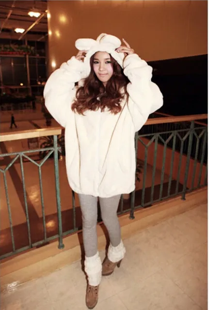 Warm Loose Fluffy Bear Hooded Jacket