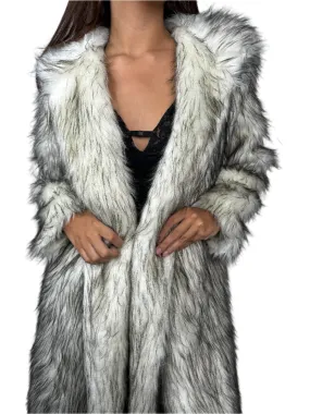 White & Black Faux Fur Coat 1980s