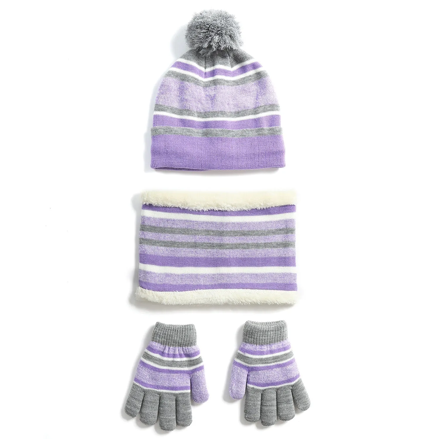 Winter Kids Knitted Hat Scarf Gloves 3Pcs Boys Girls Winter Warm Beanie Hat and Glove Scarf Set Beanie Neck Warmer Mittens for 4-7-Year-Old Kids