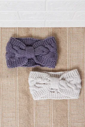 Women Grey And White Knitted Headwarmer Set (2 Piece)