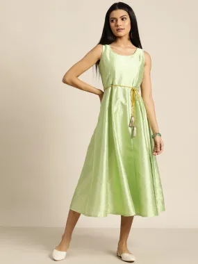 Women Mint Green Mukaish Work Anarkali Dress