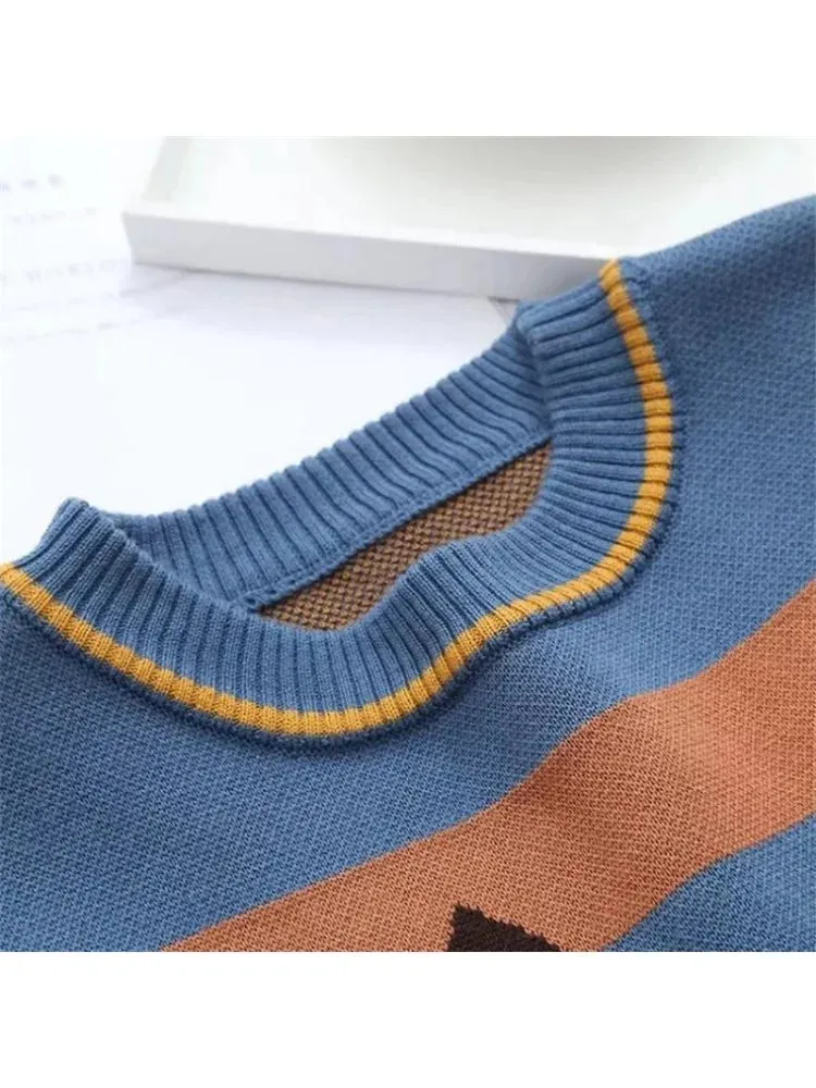 Women Thick Warm Sweaters Embroidery Student Jumper Knitted Pullovers Female Drop Shoulder Sweet Funny Sweater