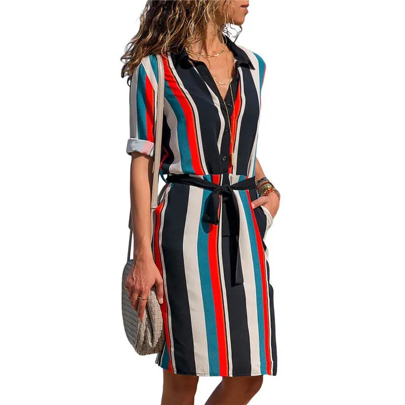 Women's Long Sleeve Printed Shirt Dress