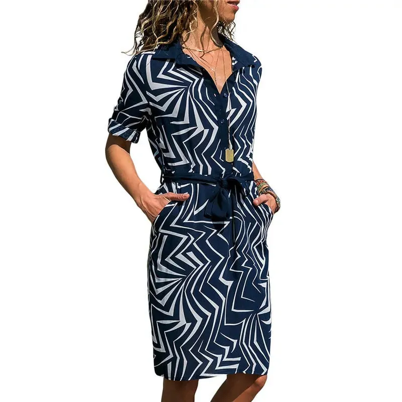 Women's Long Sleeve Printed Shirt Dress