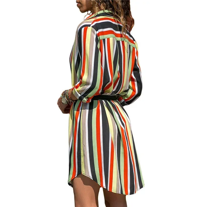 Women's Long Sleeve Printed Shirt Dress