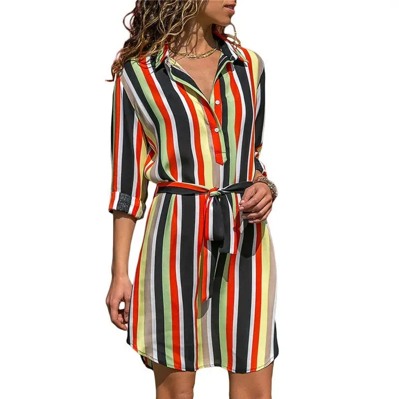 Women's Long Sleeve Printed Shirt Dress