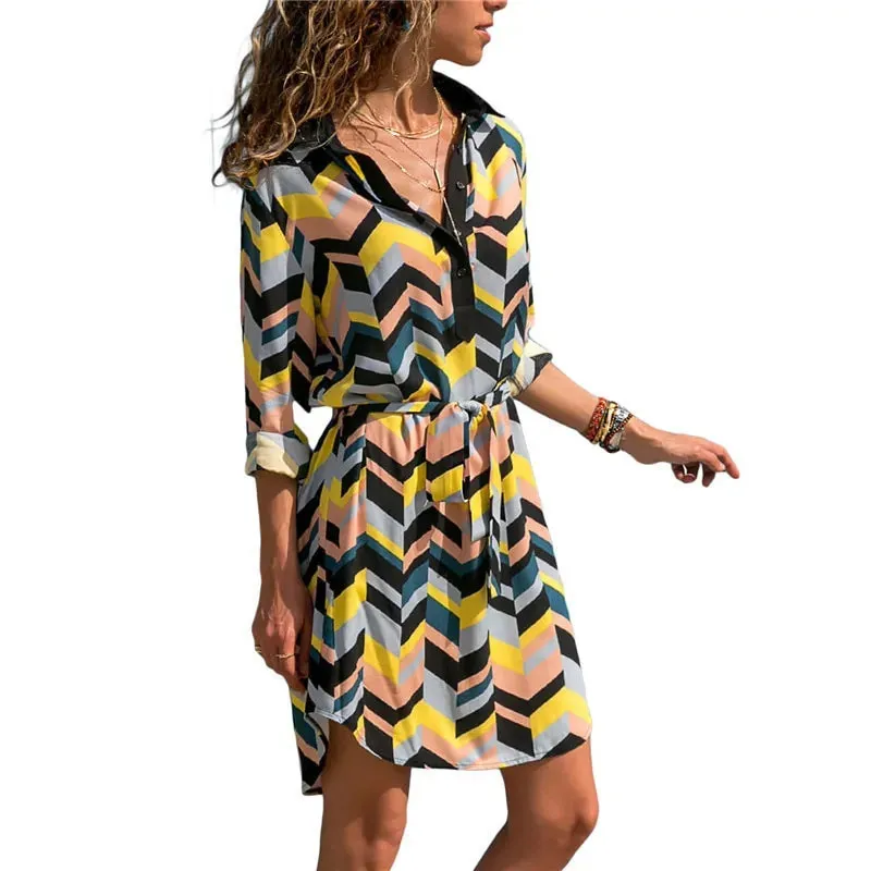 Women's Long Sleeve Printed Shirt Dress