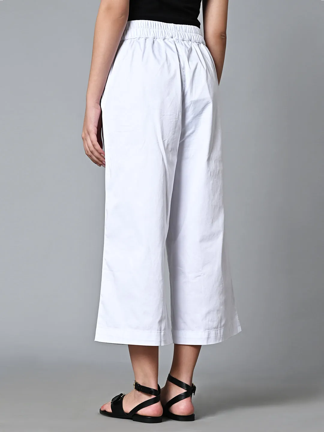 Women's White Cotton Elastane Regular Fit Culotte