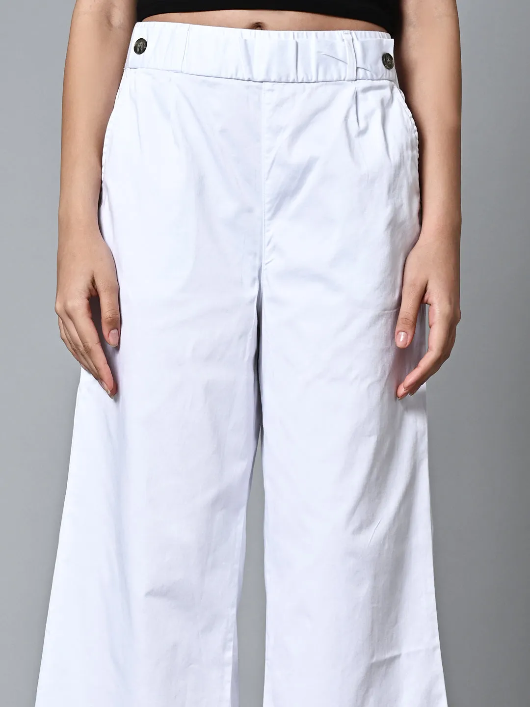 Women's White Cotton Elastane Regular Fit Culotte