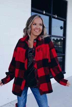 Woodstock Fringe Buffalo Plaid Shacket - Red