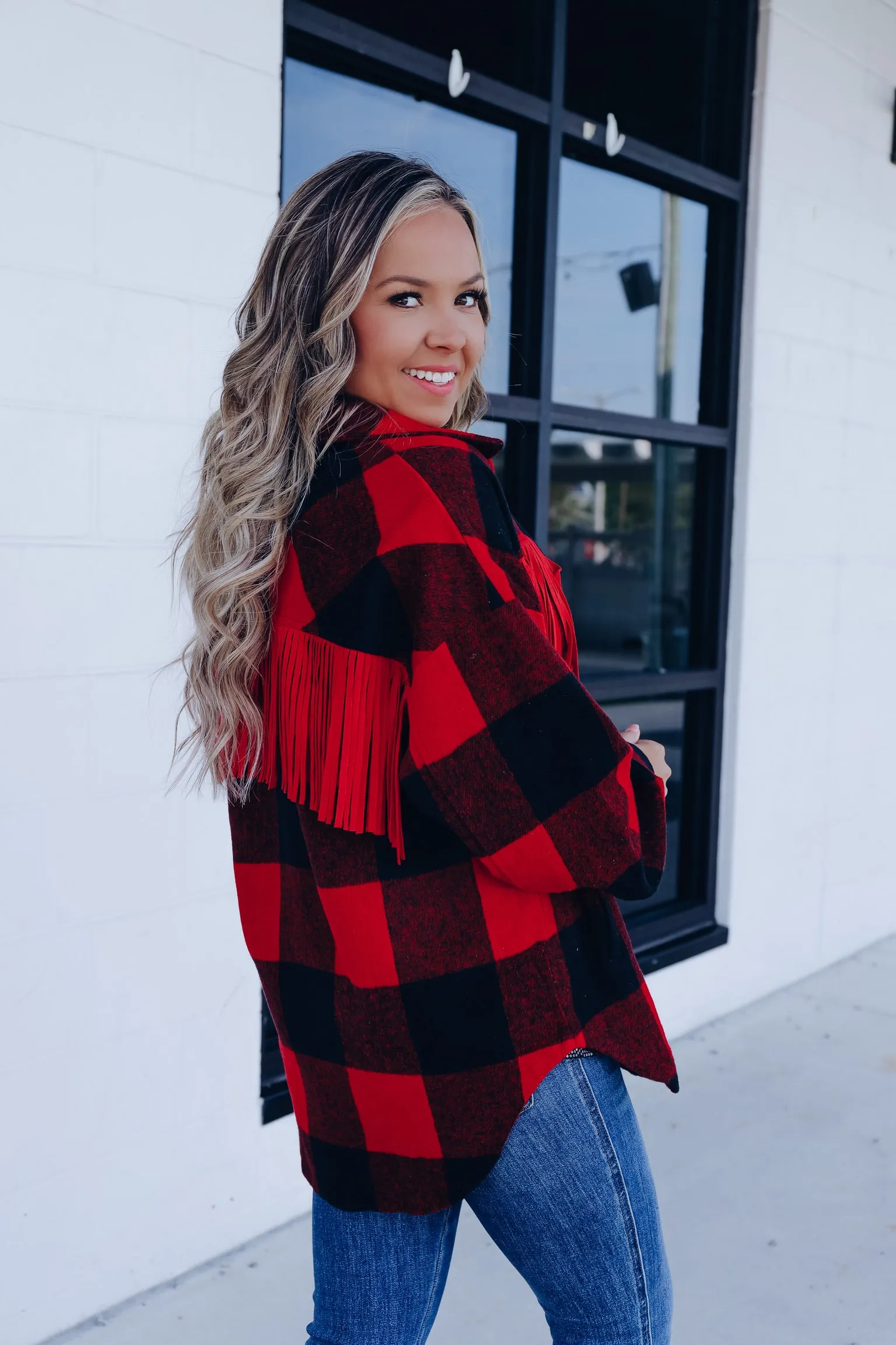 Woodstock Fringe Buffalo Plaid Shacket - Red