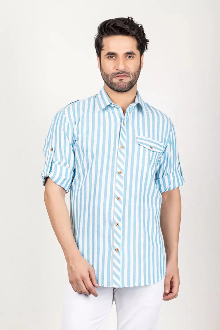 Woven Striped Blue And White Shirt