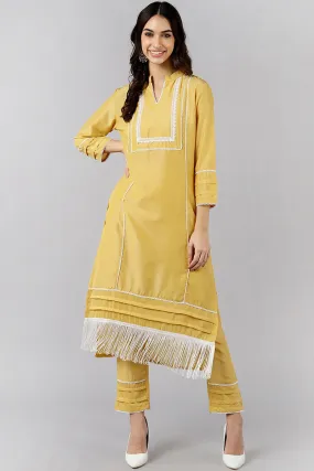 Yellow Poly Silk Solid Straight Kurta Set