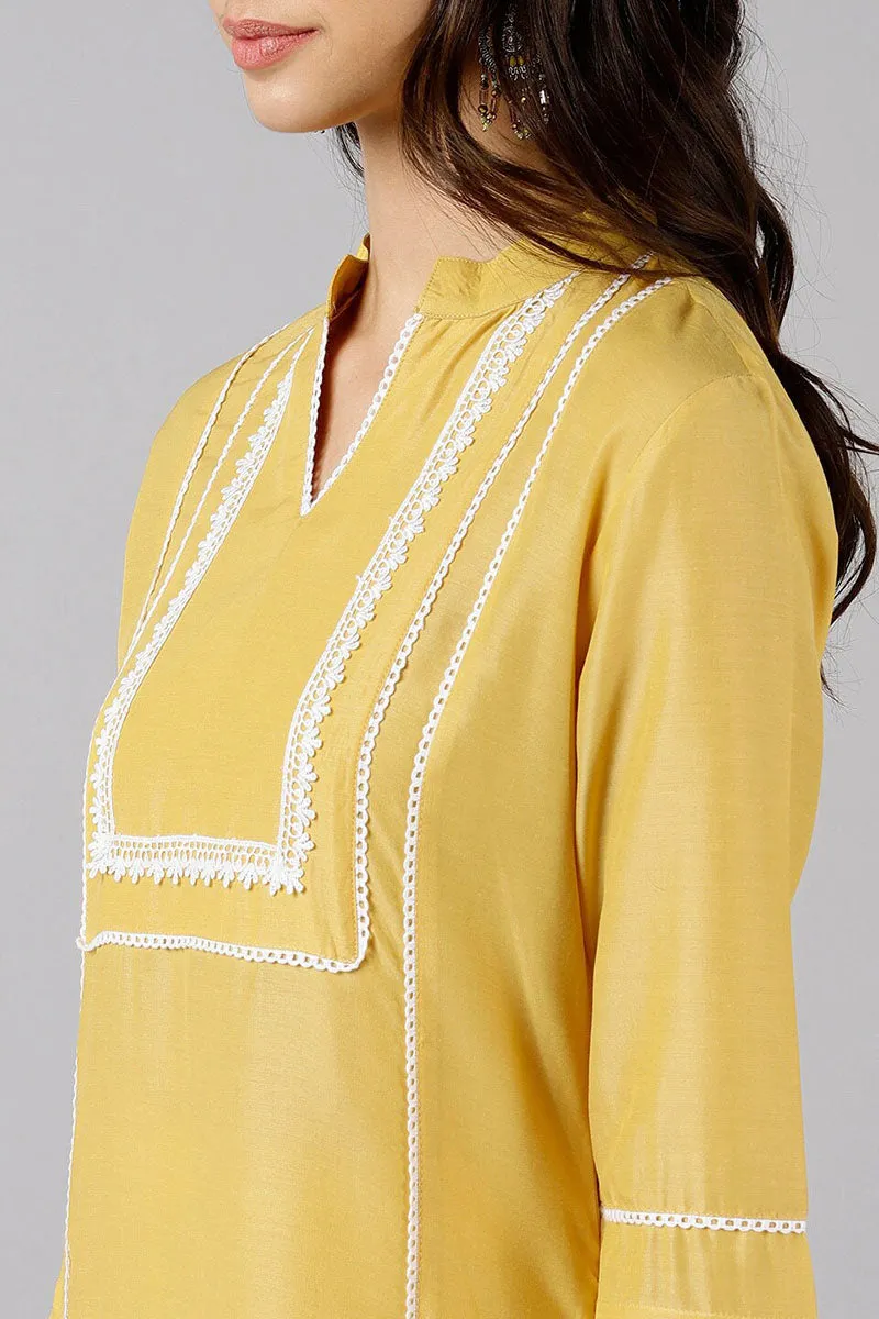 Yellow Poly Silk Solid Straight Kurta Set