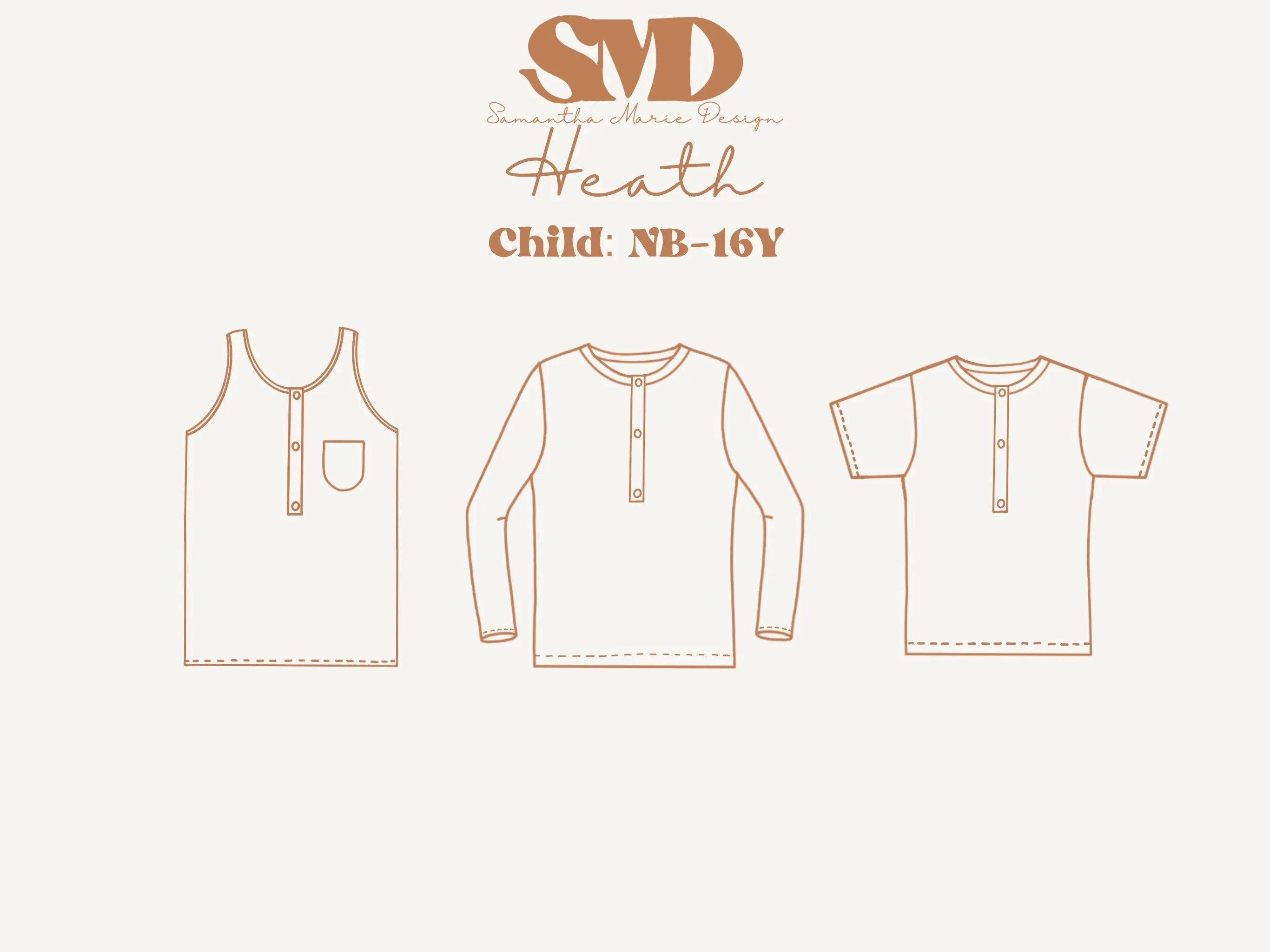 Youth Heath Henley Top Digital Sewing Pattern Sizes NB-16Y