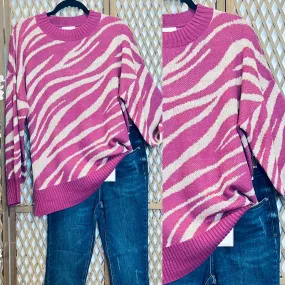 Zebra Pink Print Sweater