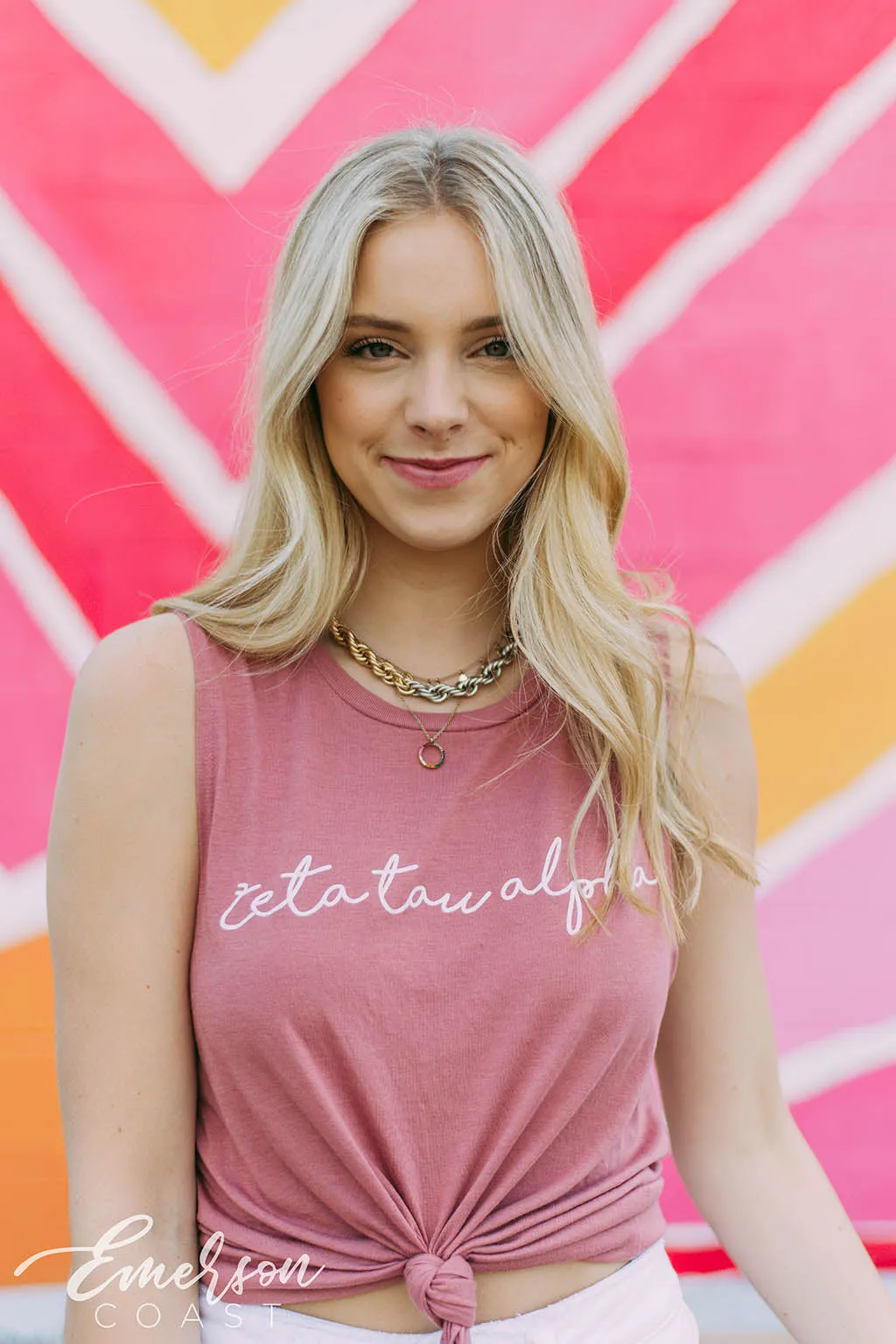 Zeta Tau Alpha Pink Script PR Tank