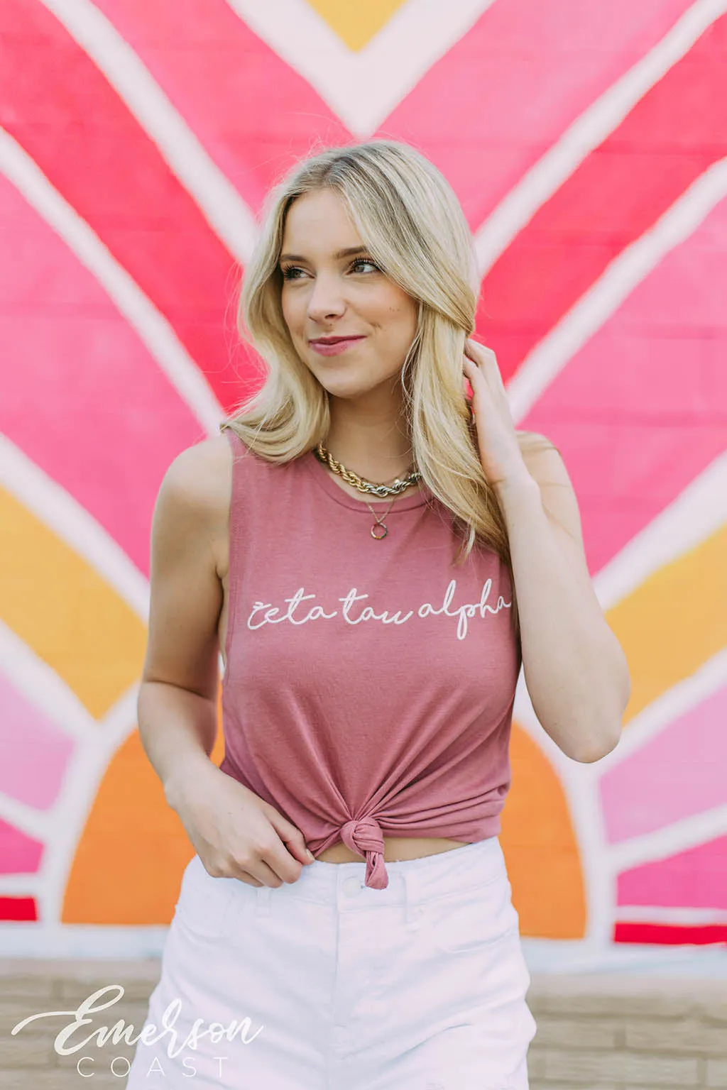 Zeta Tau Alpha Pink Script PR Tank